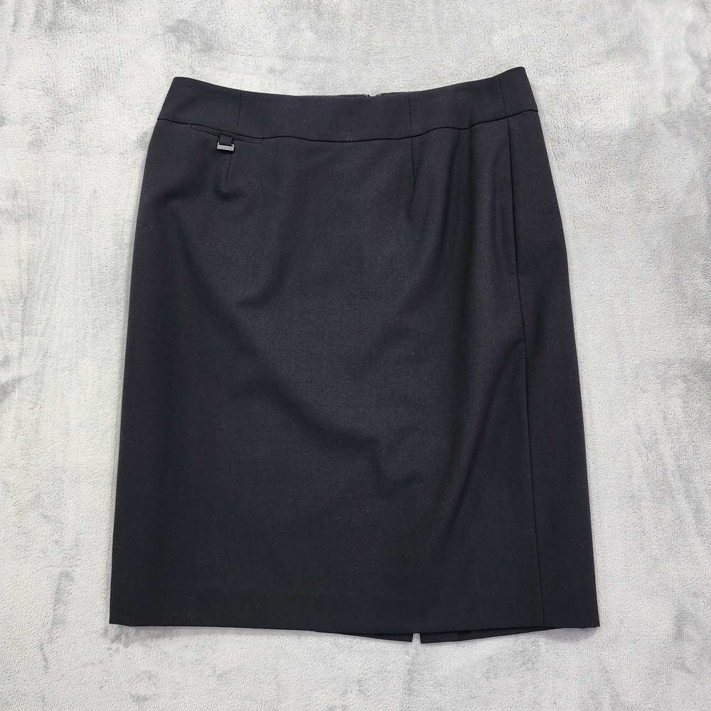 Calvin Klein Skirt Womens 10 Black Twill Pencil Knee Length Lined Stretch Office